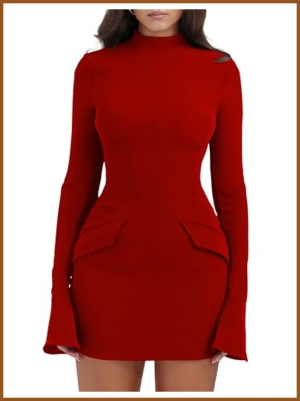 Women's Long Sleeve Mock Neck Bodycon Mini Party Dress